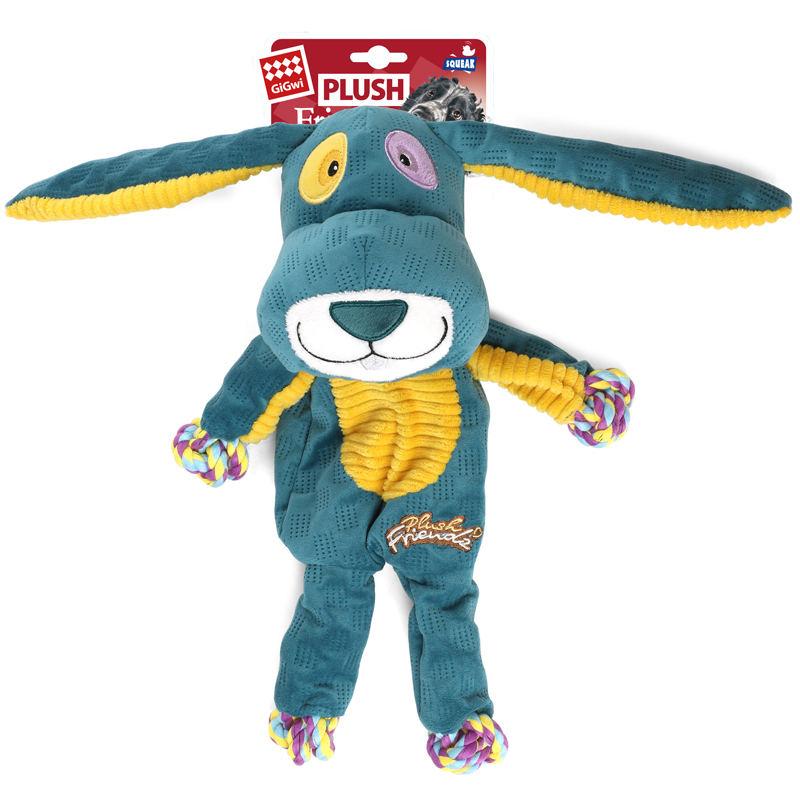 GiGwi Игрушка для собак Заяц с верёвкой и пищалкой 33см, серия PLUSH FRIENDZ