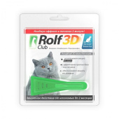 RolfClub 3D, капли от клещей и блох для кошек от 4 до 8 кг