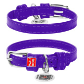 Collar Ошейник для собак кожаный WAUDOG Glamour с QR паспортом, фиолетовый, Ш 9 мм, Дл 19-25 см