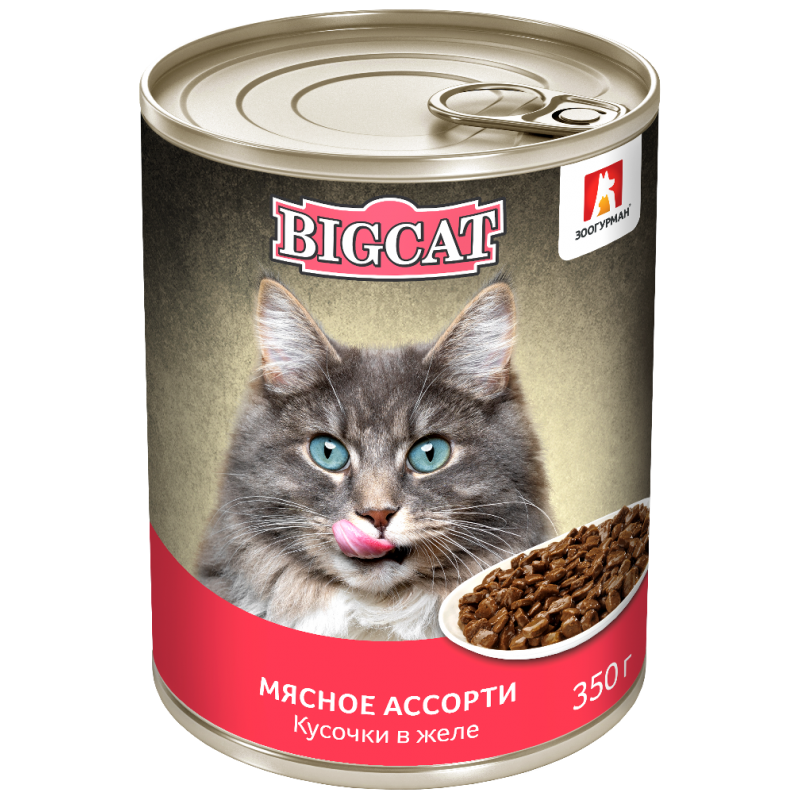 Зоогурман Влажный корм для кошек Big Cat «Мясное ассорти», кусочки в желе, 350 г