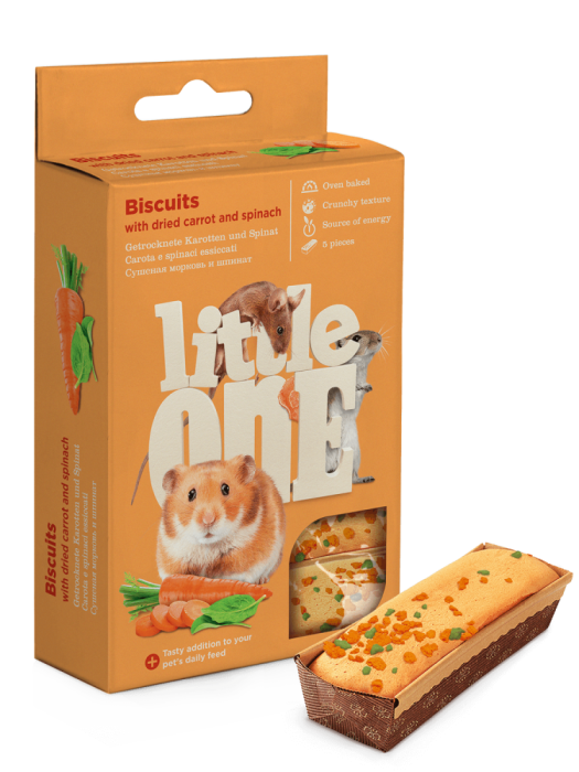 Little One Бисквиты для хомяков, крыс, мышей и песчанок с морковью, 120 г
