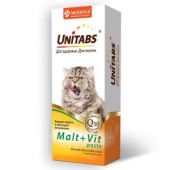 Unitabs Malt+Vit паста с таурином для кошек для вывода шерсти, 120 мл