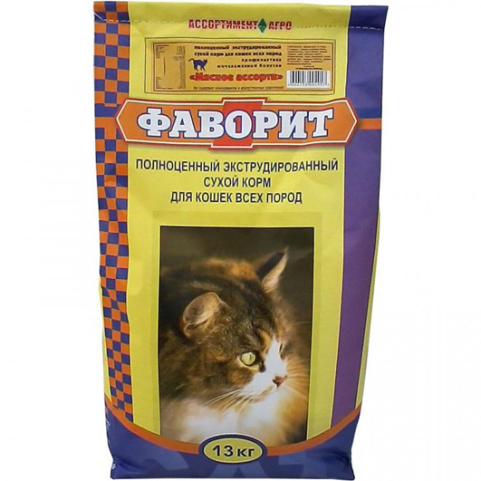 Фаворит Сухой корм для взрослых кошек, Мясное ассорти, 13 кг