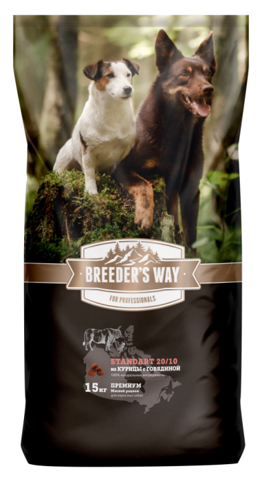 Breeder's Way Standard, сухой корм для взрослых собак из курицы с говядиной15 кг, 2,2 кг