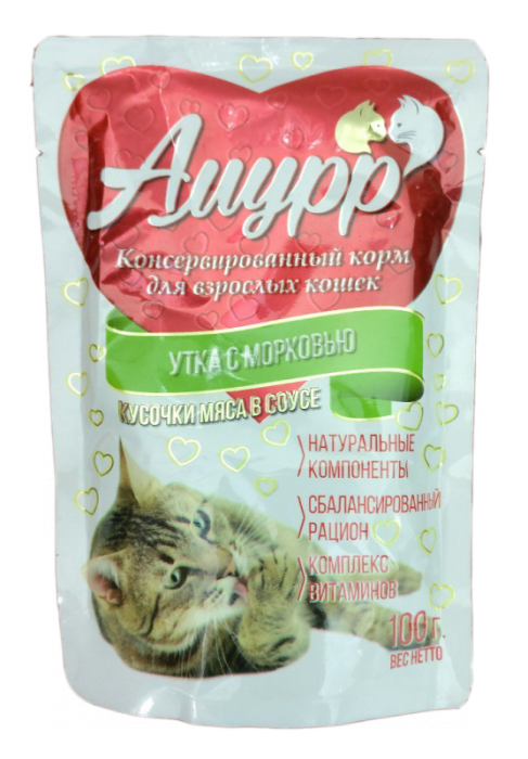 Амурр Пауч для взрослых кошек в соусе с уткой и морковью, 100 г