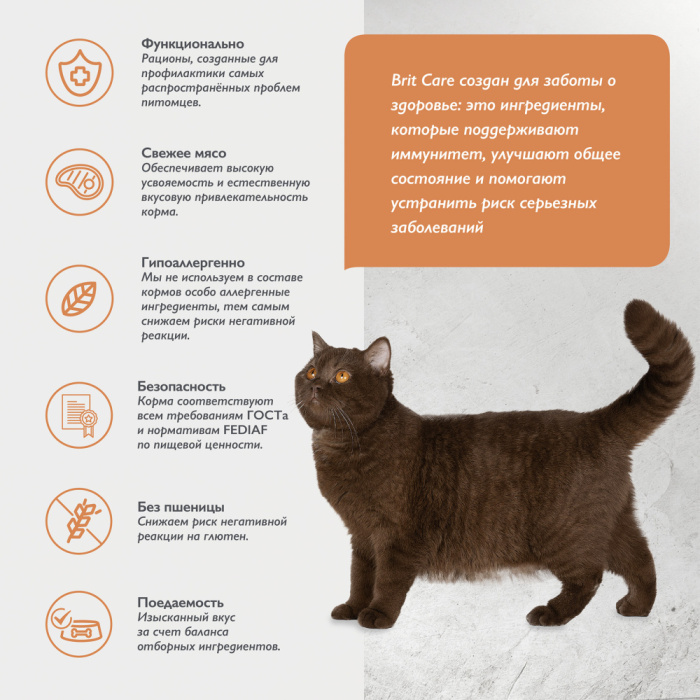 Brit Care Superpremium Cat Sterilised с морской рыбой и индейкой для стерилизованных кошек, Контроль веса, 400 г, 1,5 кг