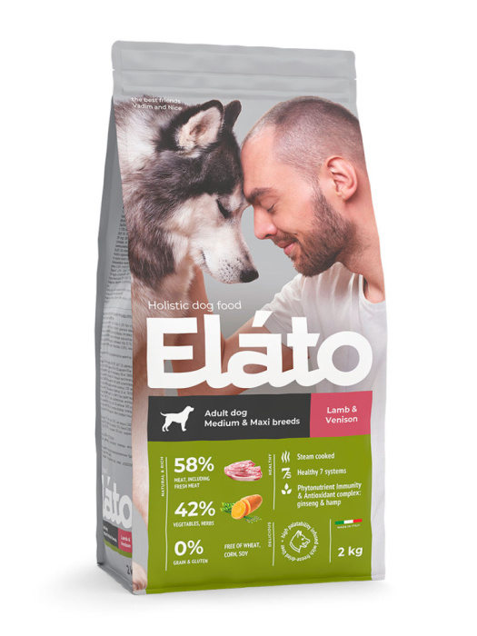 Elato Holistic сухой корм для взрослых собак средних и крупных пород с ягненком и олениной,2 кг., 8 кг. до 17.12.23