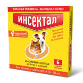 Инсектал Капли против клещей и блох для собак и кошек 4-10 кг, 6 пипеток