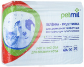 PetMil Пеленка - подстилка впитывающая, одноразовая для животных, 60*90 см, 30 шт в уп