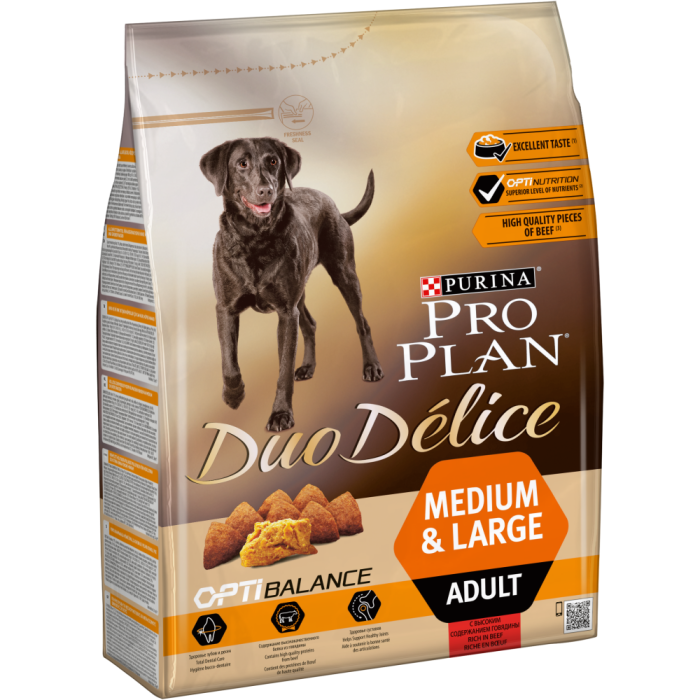Pro Plan DUO DÉLICE, для взрослых собак средних и крупных, с говядиной и рисом,700 гр, 2,5 кг, 10 кг