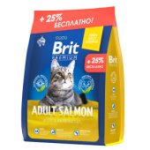 Brit Premium АКЦИЯ 500 г в подарок Cat Adult Salmon Сухой корм премиум класса с лососем для взрослых кошек, 2 кг + 500 г