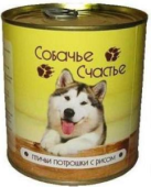 Собачье счастье консервы для собак Птичти потрошки с рисом в желе 750 г