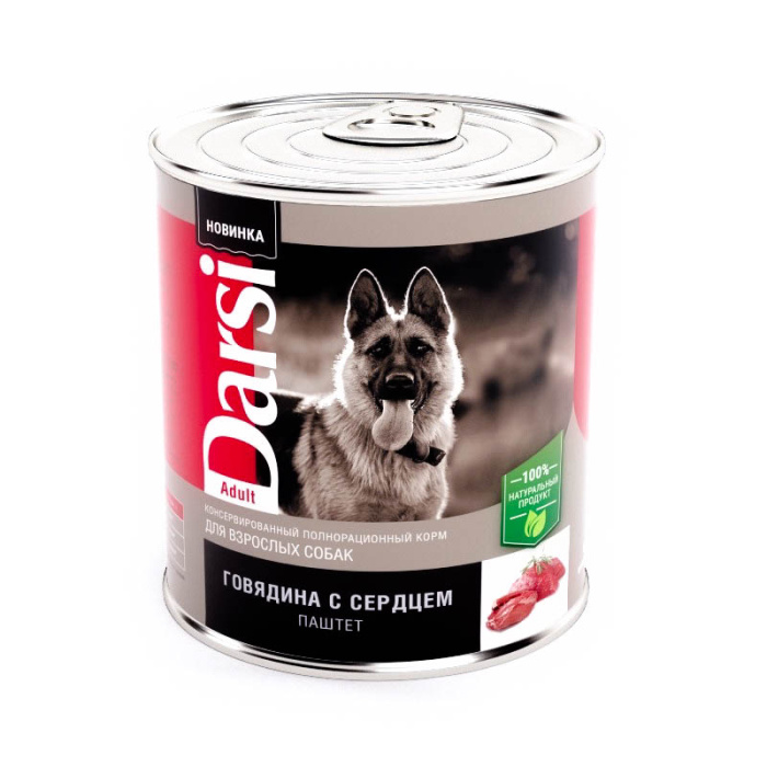 Darsi консервы для собак, говядина и сердце, 850 г