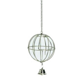 I.P.T.S. Кормушка-мяч металлическая, хромированная, подвесная, с дверцей и колокольчиком, 12 см