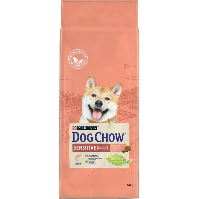 Purina DOG CHOW Adult Sensitive Salmon, для взрослых собак, с чувствительным пищеварением, лосось и рис,14 кг, 800 гр, 2,5 кг