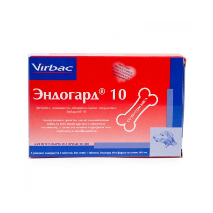 VIRBAC Антигельминтик для собак, Эндогард 10,2 таб, 6 таб.