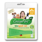 GreenFort NEO БиоКапли против клещей и блох для кошек, кроликов и собак, массой менее 10 кг, 1 пипетка