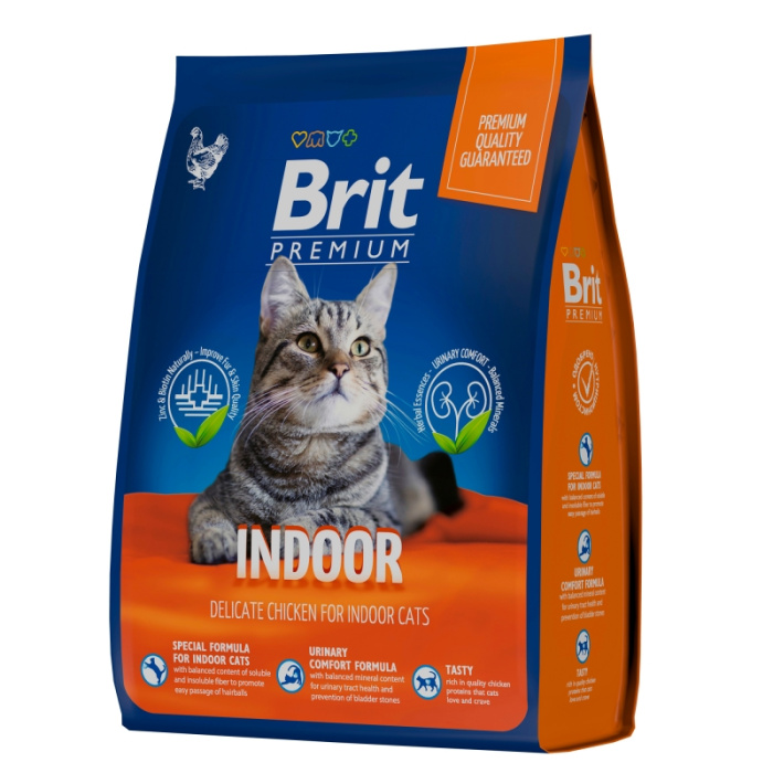 Brit Premium Cat Indoor с курицей для домашнего содер.,400 г, 0,8 кг, 2 кг
