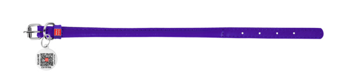 Collar Ошейник для собак кожаный WAUDOG Glamour с QR паспортом, круглый, фиолетовый, Д 8 мм, Дл 25-33 см
