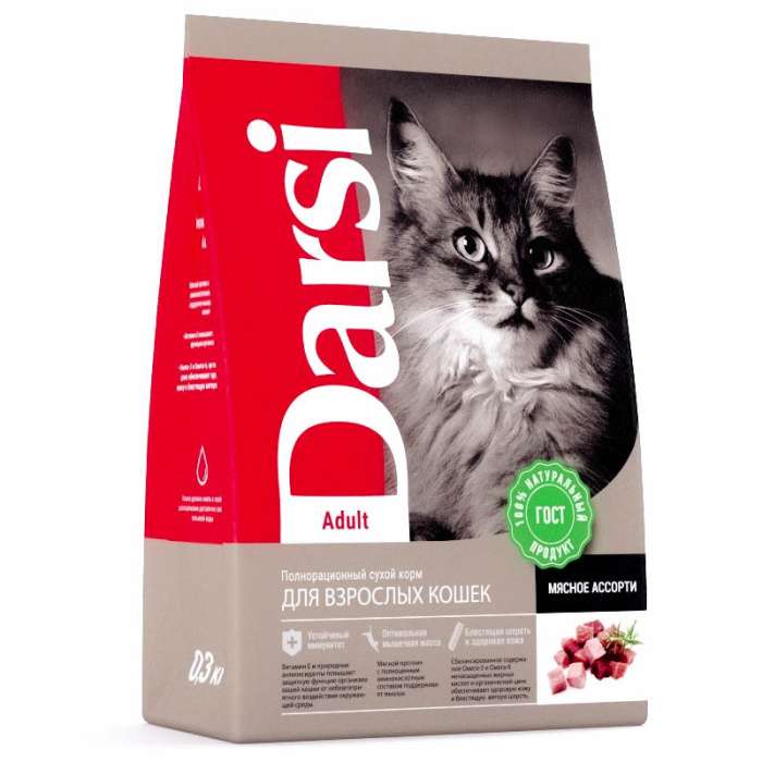 Darsi сухой корм для кошек Adult Мясное ассорти,10 кг, 300 г., 1,8 кг