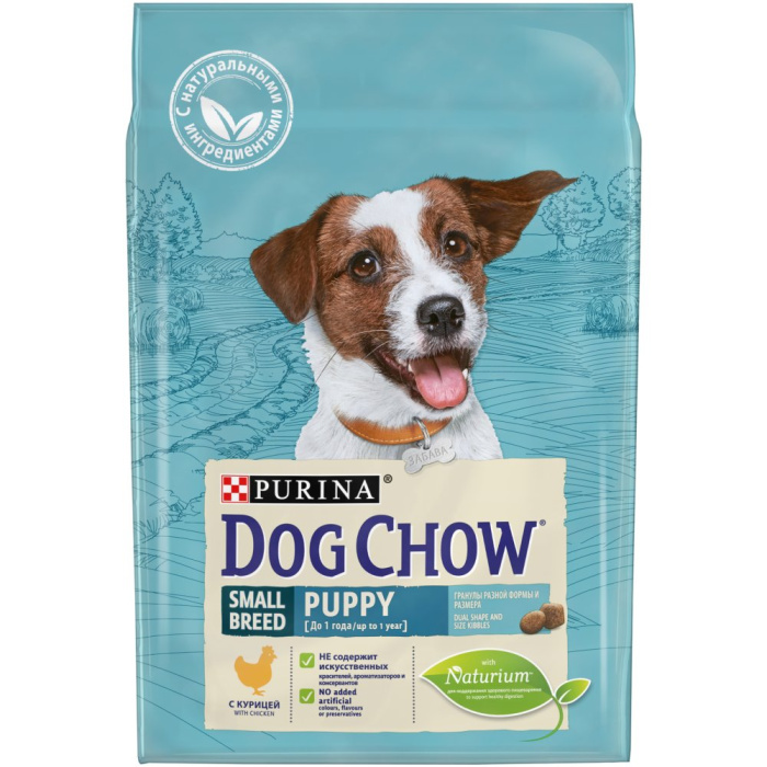 Purina DOG CHOW для щенков мелких пород до 1 года, с курицей,2,5 кг, 800 гр