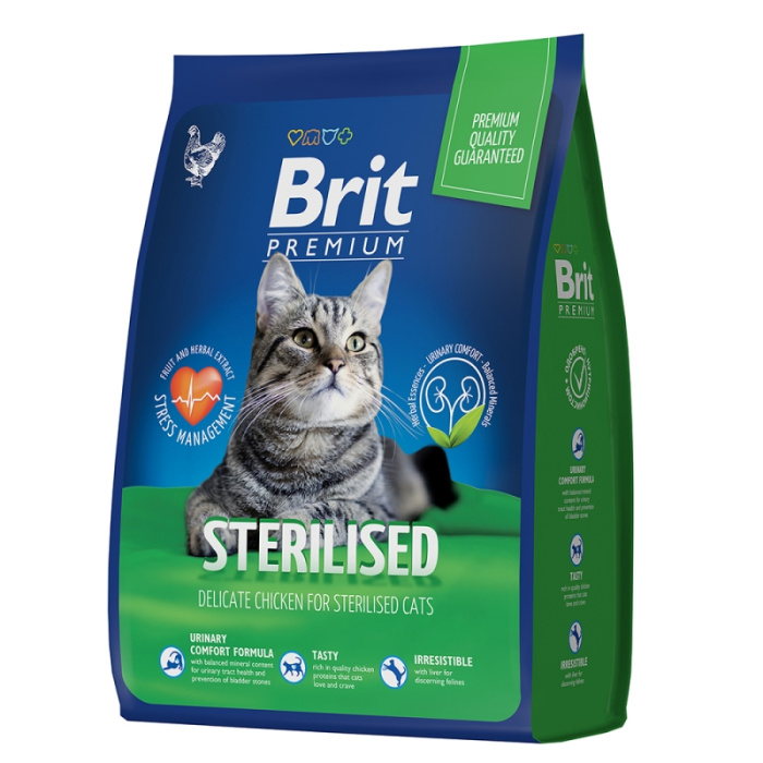 Brit Premium Cat Sterilized Chicken с курицей для стерилизованных кошек,0,8 кг, 400 г, 2 кг, 8 кг