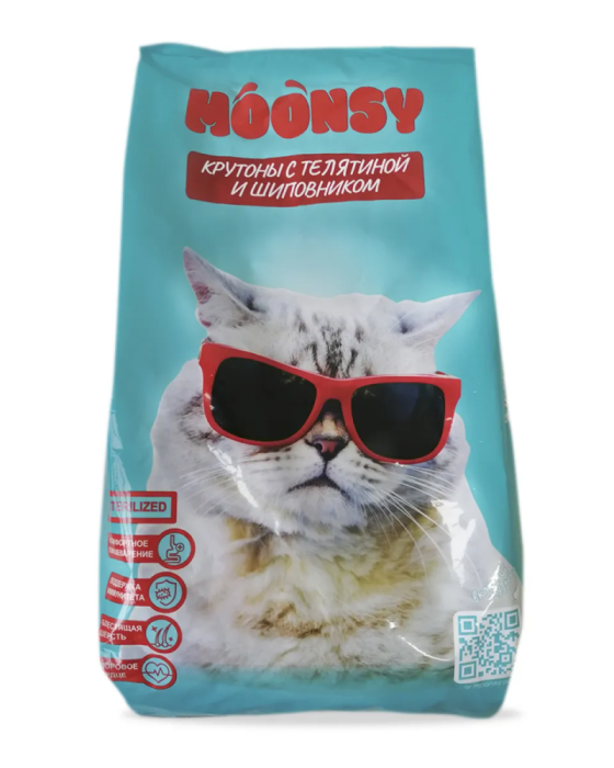 MOONSY Сухой корм для кошек стерилизованных "Крутоны с телятиной и шиповником" 350 г