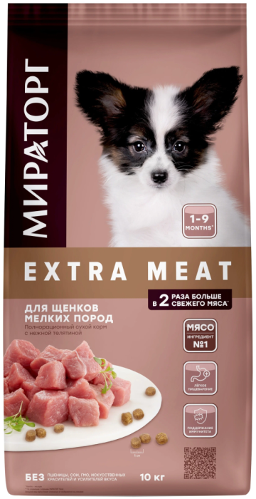Winner EXTRA MEAT сухой корм c нежной телятиной для щенков мелких пород в возрасте от 1 до 12 месяцев (10 кг, 1010024145)