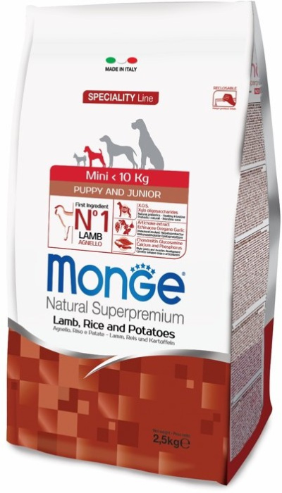 Monge Dog Speciality Mini корм для щенков мелких пород ягненок с рисом и картофелем,2,5 кг, 800 гр