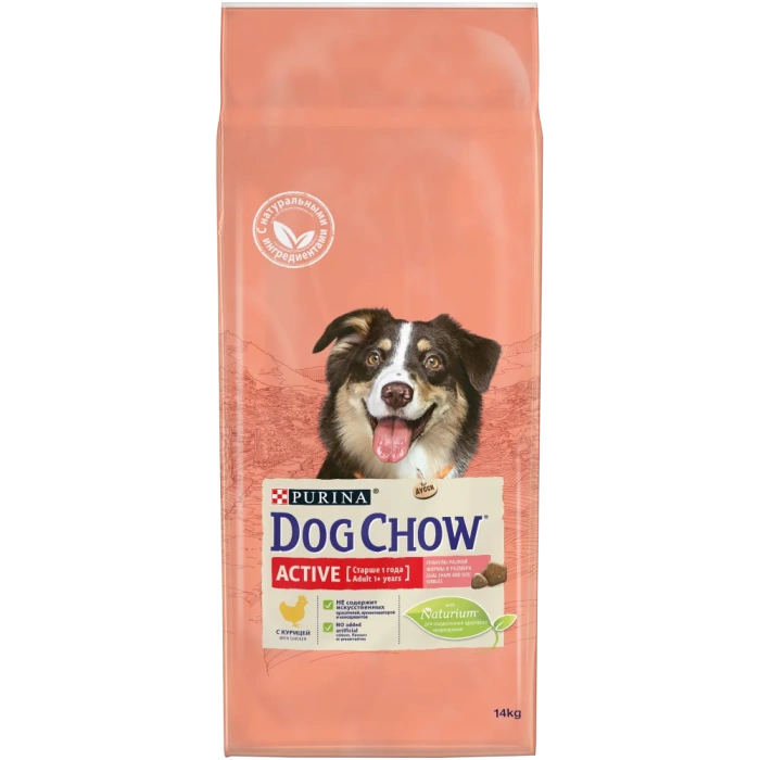 Purina DOG CHOW Active Сухой корм для взрослых активных собак всех пород, курица, 14 кг