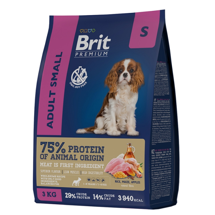 Brit Premium Adult Small с курицей для взрослых собак мелких пород (1–10 кг),3 кг, 1 кг