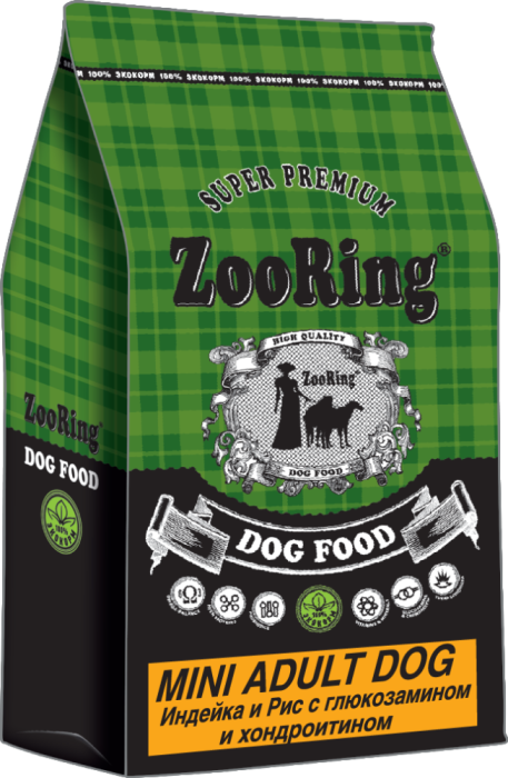 ZOORING MINI ADULT DOG Сухой корм для взрослых активных собак мини и средних пород Индейка и рис с хондроитином и глюкозамином,10 кг, 20 кг, 700 гр
