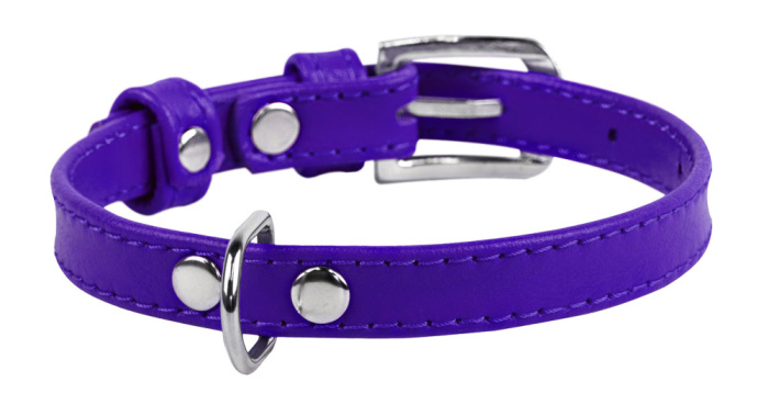 Collar Ошейник для собак кожаный WAUDOG Glamour с QR паспортом, фиолетовый, Ш 9 мм, Дл 19-25 см