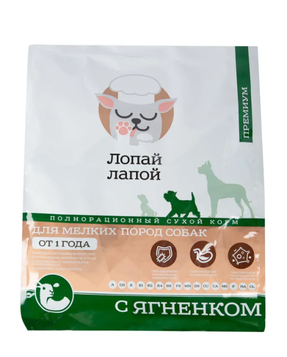 Лопай лапой сухой корм для собак мелких пород с ягненком,  (2 кг)