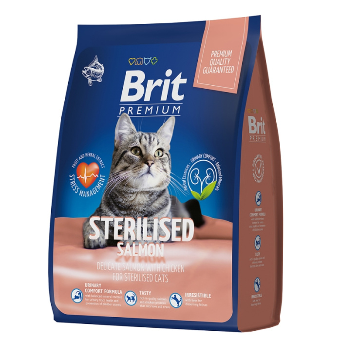 Brit Premium Cat Sterilized Salmon & Chicken с лососем и курицей для стерилизованных кошек,400 г, 0,8 кг, 2 кг, 8 кг