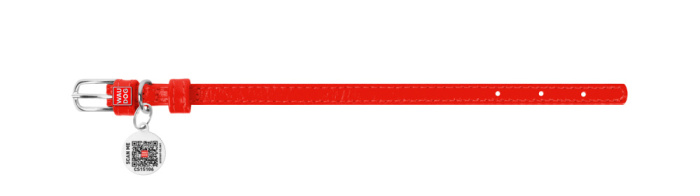 Collar Ошейник для собак кожаный WAUDOG Glamour с QR паспортом, красный, Ш 12 мм, Дл 21-29 см