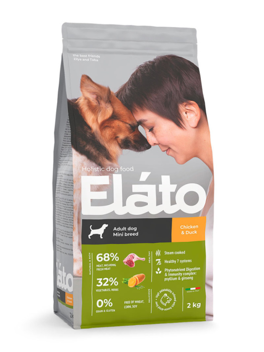 Elato Holistic сухой корм для взрослых собак мелких пород с курицей и уткой,500 г, 2 кг.