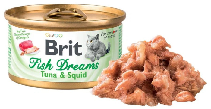Brit Care Fish Dreams Tuna & Squid Консервы суперпремиум класса для кошек с тунцом и кальмаром , 80 г