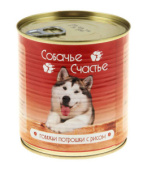Собачье счастье консервы для собак Говяжьи потрошки с рисом в желе 750 г