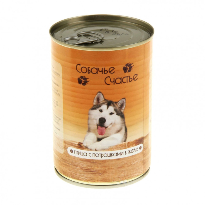Собачье счастье консервы для собак Птица с потрошками в желе 410 г