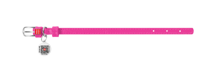 Collar Ошейник для собак кожаный WAUDOG Glamour с QR паспортом, розовый, Ш 12 мм, Дл 21-29 см