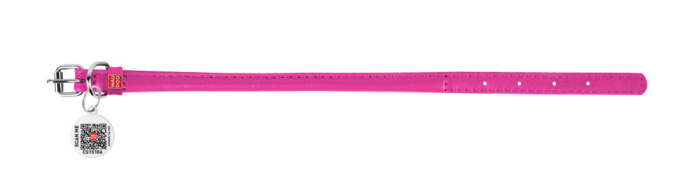 Collar Ошейник для собак кожаный WAUDOG Glamour с QR паспортом, круглый, розовый, Д 8 мм, Дл 25-33 см