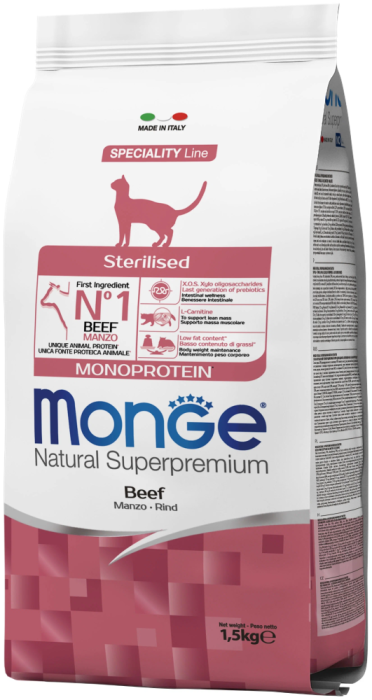Monge Cat Monoprotein Sterilised Beef корм для стерилизованных кошек с говядиной1,5 кг