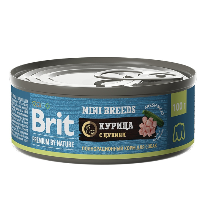 Brit Premium by Nature консервы с курицей и цукини для взрослых собак мелких пород,100 г