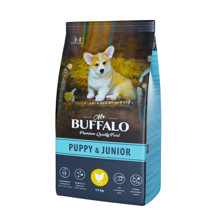 Mr.Buffalo PUPPY & JUNIOR Сухой корм для щенков и юниоров,курица,0,8 кг, 2 кг, 14 кг