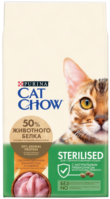 Purina CAT CHOW Кэт Чау для кошек стерилизованных птица/индейка,400 гр, 1,5 кг