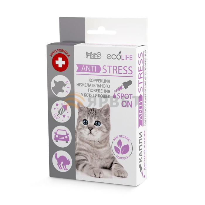 Ms.Kiss Капли для котят и кошек для коррекции нежелательного поведения Ms. Kiss Ecolife "Anti-Stress", 10 мл