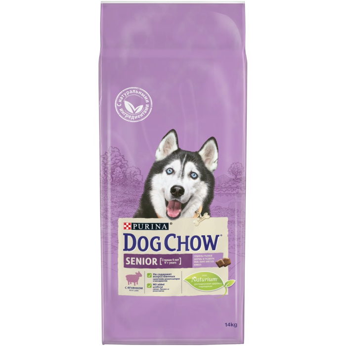 Purina DOG CHOW для взрослых собак старше 9 лет с ягненком,14 кг, 2,5 кг