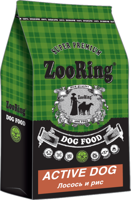 ZOORING ACTIVE DOG Сухой корм для взрослых собак средних и крупных пород, лосось и рис, 45% мяса,без пшеницы!!! Новый состав,улучшенный, 20 кг, 2 кг, 10 кг