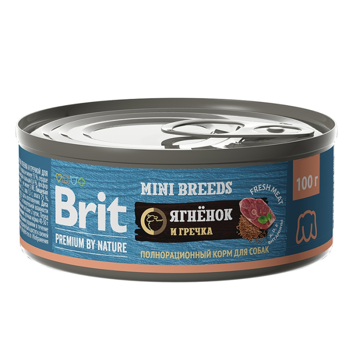 Brit Premium by Nature консервы с ягненком и гречкой для взрослых собак мелких пород, 100 г